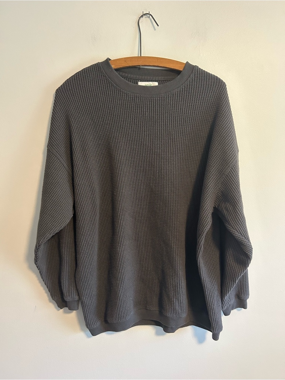aerie Women's small grey Waffle Knit Crewneck lightweight Sweatshirt top